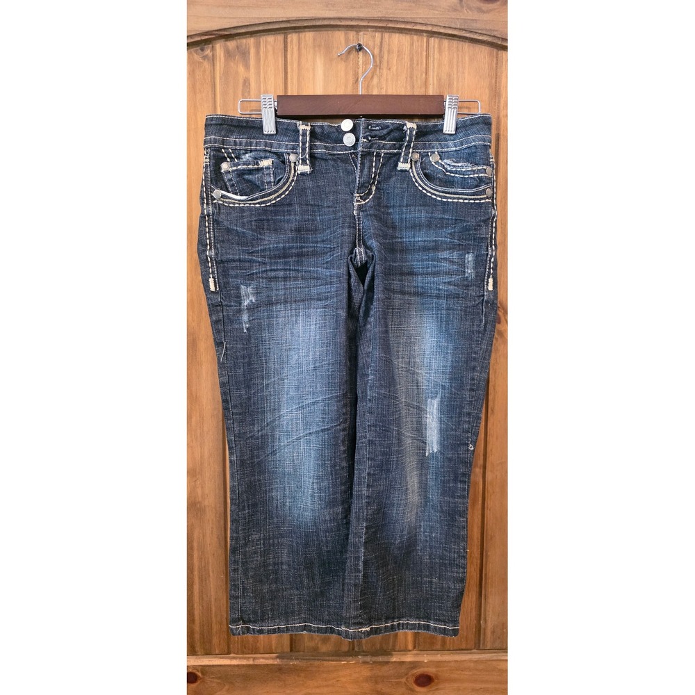 Hydraulic‎ Jeans Capris Womens 3/4 Blue Excellent Contrast Stitch Distressed Y2K